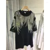 T-shirt da donna Top da donna T-shirt con stampa di paillettes Girocollo Mezza manica Allentata Casual Regular Splice Semplice perforazione Top di media lunghezza