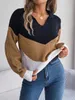 Patchwork Color Lantern långärmad stickad tröja Kvinnor Casual Pullovers Autumn Winter 240105