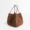 Evening Bags Vintage Brown Faux Suede Basket Tote Bag For Women Korean Ins Satchel Shoulder Shopper Luxury Designer Handbag And Purses