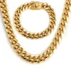 المجوهرات 6mm18mm Hiphop Golden Curb Cupan Link Chain Gold Bracelet Stainless Steel Necklace للرجال والنساء مجوهرات الأزياء