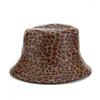 Berets 2024 Winter Leopard Bucket Hat Women Western Fashion Double-sided Wearing Panama Female Outdoor Leisure Basin Sun Caps