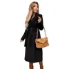 Płaszcz dla sztucznej wełny damskiej z paskiem z długimi rękawami moda na notowanie klap do płaszcza na jesień zimowej kropli 240105