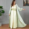 Etnische kleding elegante moslim abaya dubai satijnen kimono vest gewaad kralen lange mouwen abays uitloper damesjurk set 2 stuks Marokko