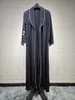 民族衣類コントラストカラードバイアバヤプリーツバックテーラードカラースプリットカフスイスラム教徒の女性コート着い