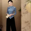 Ubranie etniczne duże rozmiar 4xl 5xl Cheongsam Top Soft Velor Qipao Kobiety Elegancki zestaw ubrań Tang Ulepszony kołnierz mandaryński Qipaos