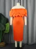 Plus Size Dresses Women Formal Exaggerate Ruffle Tube Top Back Split Orange Sheath Dress Lady Party Date Out Night Gowns