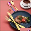 Dinnerware Sets Stainless Steel Dinnerware Sets Wooden Steak Cutlery Gift Box Household Western Food 24 Pcs Gold Tableware 7 Colors Dr Dhrlb