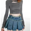 Stsvzorr denim shorts Summer Korean Fashion Girls 'Niche Fold Original Edge Fold Ski 231229