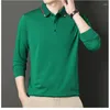 Polos masculinos negócios boutique suéter de lã quente mangas compridas polo pulôver top cor sólida malhas camiseta casual