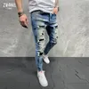 Men Clothing Street Fashion Jeans Skinny Slim fit Ripped Stretch Man Hole Patchwork Casual Jogging Denim Pencil Pants 240104