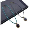 Pendant Necklaces Copper Alloy Stone Beaded Necklace Vintage Lapis Blue Grain Exotic Style Woven Sense