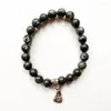 Strand Bhuann 8MM Labradorite nera naturale perline rotonde Pietra argento tibetano Guanyin Buddha Ciondolo Charms Bracciale fatto a mano 1pz