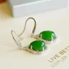 Dangle Earrings Women Green Jade Waterdrop 925 Sterling Silver Nephrite Hetian Jades Zircon Inlaid Luxury Teardrop Beads Earring