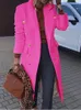 Women Jacket Lapel Medium Length Woolen Overcoat Autumn Winter Solid Double Breasted Topcoat Office Lady Tops 240105
