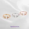 TifannisM Rings Titanium Steel T Classic for Women Korean Version Net Red Light Luxury Double T Open Ring Par Fashion Simple Seiko Diamond Have Original Box