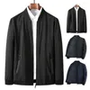 Men's Jackets 1Pc Men Coat Zipper Closure Outerwear Stylish Loose Fall Winter Stand Collar Mid Length Cardigan Jacket For