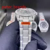 NOUVEAU arrivé glacé en acier inoxydable 39 mm boîtier brillant cadran gris automatique aiguilles à balayage lisse diamants partout dans la boucle montre 339V