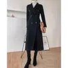 Masowy zimowy płaszcz dla kobiet elegancka koreańska swobodna wełniana wełniana długa kurtka czarna biuro Lady Loose Otwear 240105