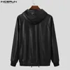 INCERUN Uomo Felpe Tinta unita PU Pelle Con cappuccio Manica lunga Moda Casual Felpe Streetwear Punk Uomo Pullover S-5XL 240104