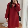 Lässige Kleider Herbst und Winter helle Seide Strickkleid koreanische Version lose einfarbige V-Ausschnitt weiche Glut Pullover Damen Pullover