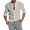 S-5XL Camicia casual in lino tinta unita da uomo estivo Cardigan a maniche lunghe Camicie sottili e traspiranti 240104