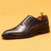 Men Shoe Genuine Leather Lace Up Fashion Oxford Pointed Toe Office Dress Wedding Black Formal Business S Brogue Shoes