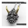 Pendant Necklaces Dark Japanese Prajna Vintage Net Red Hip Hop Necklace Titanium Steel Personality Trendy Cool Mask Drop Delivery Je Dhlsw