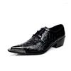 Chaussures habillées hommes Oxfords cuir formel fer bout pointu décontracté sans lacet à lacets noir alligator Zapato Hombre