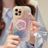 Korean Sun Flower Holder Transparent Phone Case For iphone 15 14 12 13 11 Pro Max Plus Girl Cute Floral Stand Clear Soft Cover