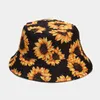 Beret Bucket Hat Kobiety Summer Sun Beach Słoneflower Reversible Dreyble Męs