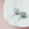 Dangle Earrings Authentic 925 Sterling Silver Earring Handmade Inlaid Natural Turquoise Lady National Style Charm Jewelry Gift