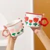 Mugs Tulip Cup Korean Ins Style Mug Lover Girl Cute Ceramic Drinking Coffee Milk Afternoon Tea