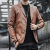 Fashion Jacket Mens Leather Coat Autumn Winter Vintage Slim Fit PU Jackets For Men Clothes Streetwear Trendy Outfits 240105