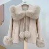 Inverno sólido gola de pele poncho casaco luxo quente feminino cashmere jaqueta bonito grosso feminino rendas até parkas wollen casaco chique 240104