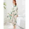 Pijamas de seda conjunto para mulheres sleep lounge wear feminino pijamas leopardo moda senhora manga longa calças nightwear sexy primavera 240104