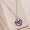 Correntes Kinel Incomum Espumante Oval Roxo Natural Zircon Pingente Colar Para Mulheres Luxo 585 Rosa Cor De Ouro Festa Diária Jóias