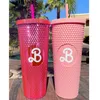 800ml Stro Waterfles Bar Bezaaid Tumbler Bling Roze Barbi Cup 24oz BPAFree Drinkbekers Voor Strand Thuis Kantoren School 240105