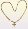 24k Solid Gold GF 6mm Italian Figaro Link Chain Necklace 24" Womens Mens Jesus Crucifix Pendant1417050