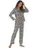 Pijamas de seda conjunto para mulheres sleep lounge wear feminino pijamas leopardo moda senhora manga longa calças nightwear sexy primavera 240104