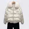 Gola de pele de raposa real inverno 90% pato branco para baixo jaqueta senhoras curto quente puffer casaco feminino solto vintage parka casacos 240105