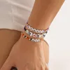 Link Armbänder Koreanische Mode Bunte Samen Perlen Strang Armband Set Frauen Sommer Strand Handgemachte Elastische Schädel Kette Armreifen Armband