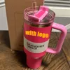 US Stock With LOGO Cosmo Pink Flamingo Tumbler Quenching Agent H2.0 Replica 40oz Stainless Steel Cup Handle Lid and Straw 1:1 same Car Cup Water Bottle Target Red