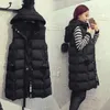 Autumn Winter Women Long Parkas Vest Warm Black Zipper Hooded Down Coat Parka Ladies Sleeveless Waistcoat Jacket Outwear 240105