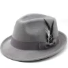 Chapeau Fedora en laine pour hommes et femmes, pour l'hiver et l'automne, élégant dame Gangster Trilby en feutre, chapeau de Jazz d'église, 55-58CM, nouvelle collection