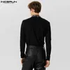 T-shirt da uomo INCERUN Top 2024 Moda uomo collo alto diagonale coulisse T-shirt Casual maschile Solid Mesh a maniche lunghe Camiseta S-5XL