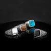 Wedding Rings Fashionable and Fashionable Square Turquoise Mens Ring Vintage Stainless Steel Sealing Ring Punk Hip Hop Mens Finger Jewelry 240104