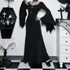 Casual Dresses Gothic Halloween Dress Women's Sheath Witch Vintage Batwing Sleeve V Neck Long Mermaid Formal Gown Evening