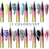 12 ColorsSet Graffiti Nail Pen for 3D Nail Art DIY Nail Polish Pen Waterproof Nail Drawing Painting Brush Manicure Tools 240105