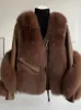 OFTBUY Real Fur Coat Winter Jacket Women Natural Fox Fur Genuine Leather Outerwear Streetwear Locomotive Thick Warm 240105