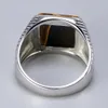 Colliers Authentique Sterling Sier Homme Bague avec des yeux de tigre Bijoux fins Motif à rayures Pierre naturelle Cool Rétro Punk Ringen